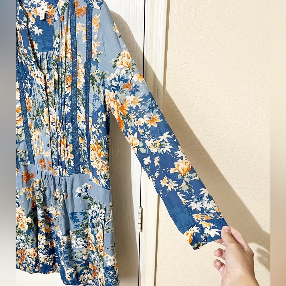 [Anthropologie Tiny] Gaina Blue Multicolor Floral
Drop Waist Long Sleeve Dress S - Picture 4 of 11